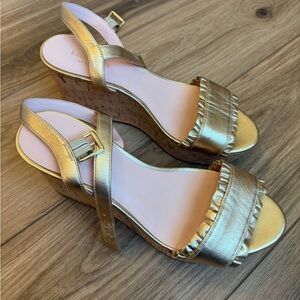 Kate Spade Gold Cork Platform Heels Sandals Size 9 Wedges